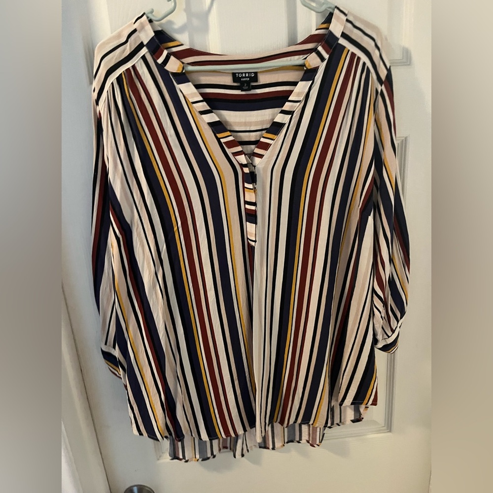 Torrid Multi-Color Striped V-Neck Blouse Harper Size 2